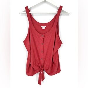 Caslon Coral Red Button Front Tie Hem Tank Top Modal Blend Like New XL